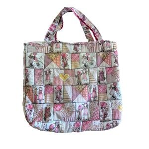 Vintage Quilted Patchwork ToteBag Sunbonnet Sue Pink Floral Cottagecore Handmade